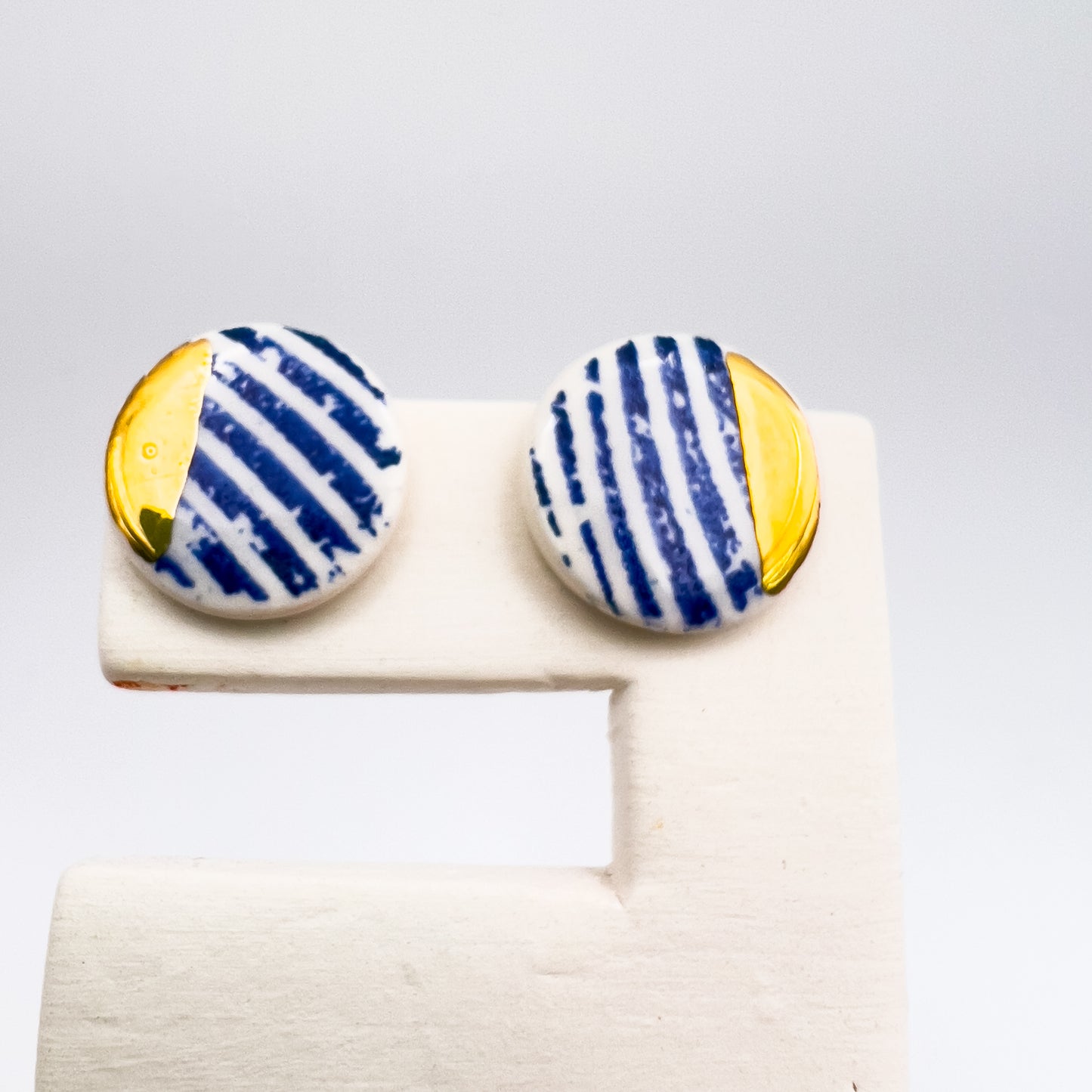 Mini Stud - Navy wavy print & 24 carat gold