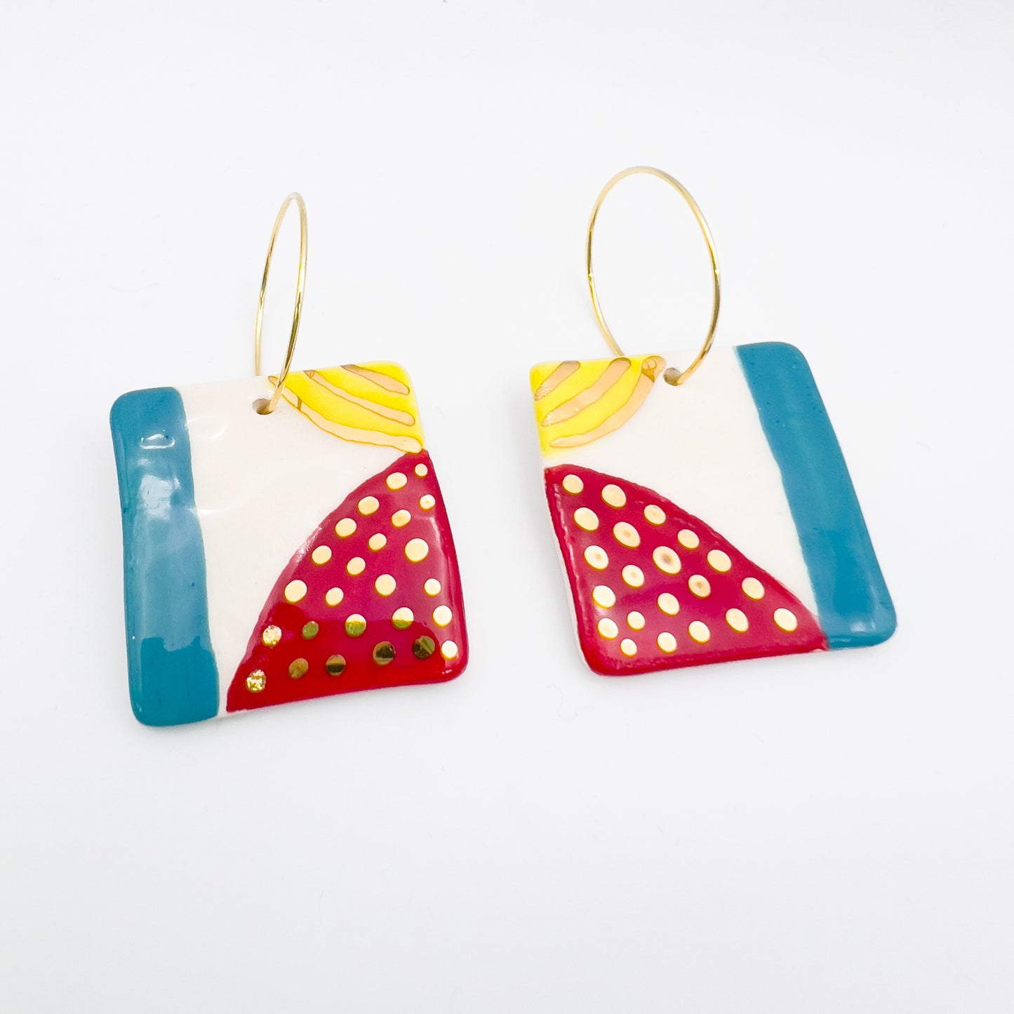 Square Hoop Drop - Red, Blue, Yellow & gold