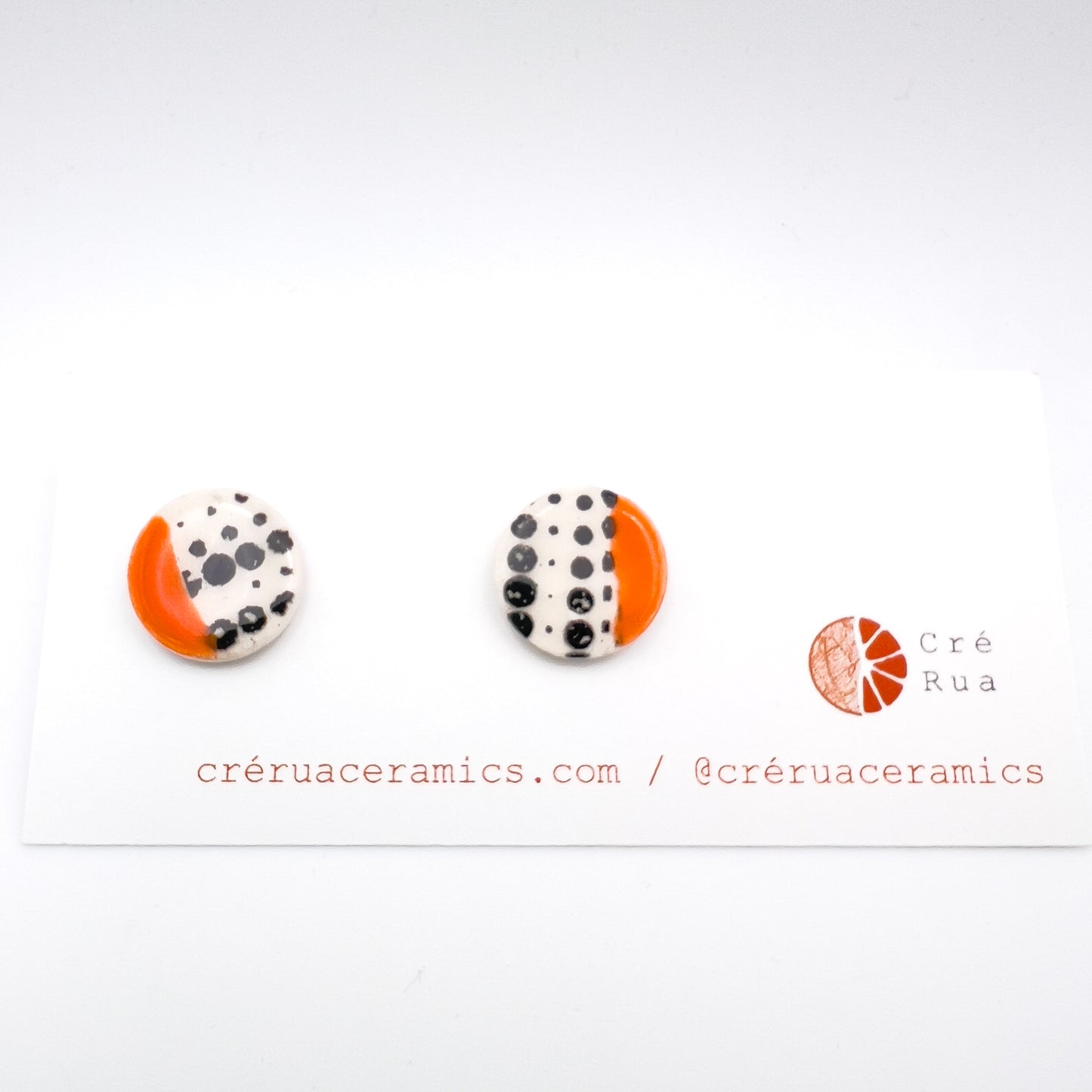 Mini Stud - Fire Opal & Black Dotted Print