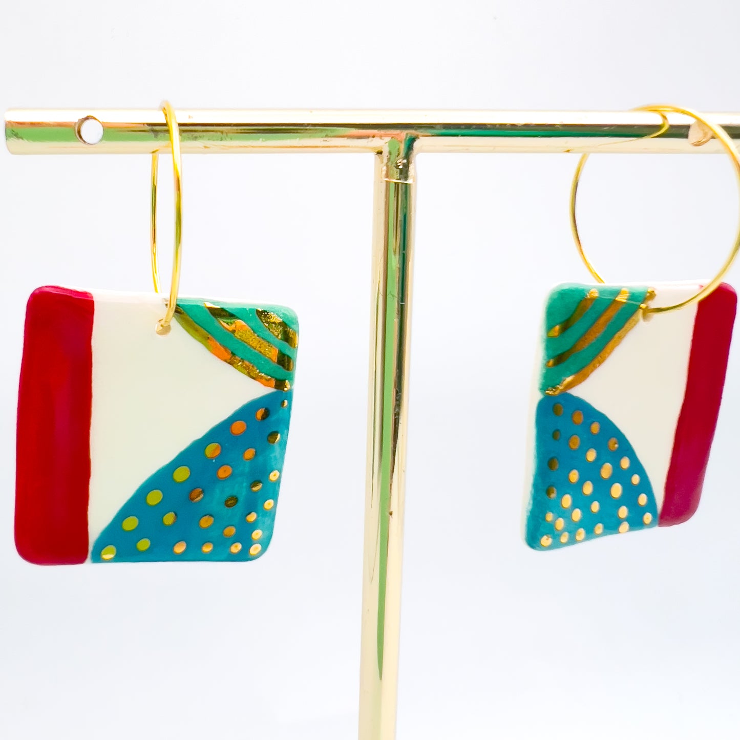 Square Hoop Drop - Red, Blue, Green & gold