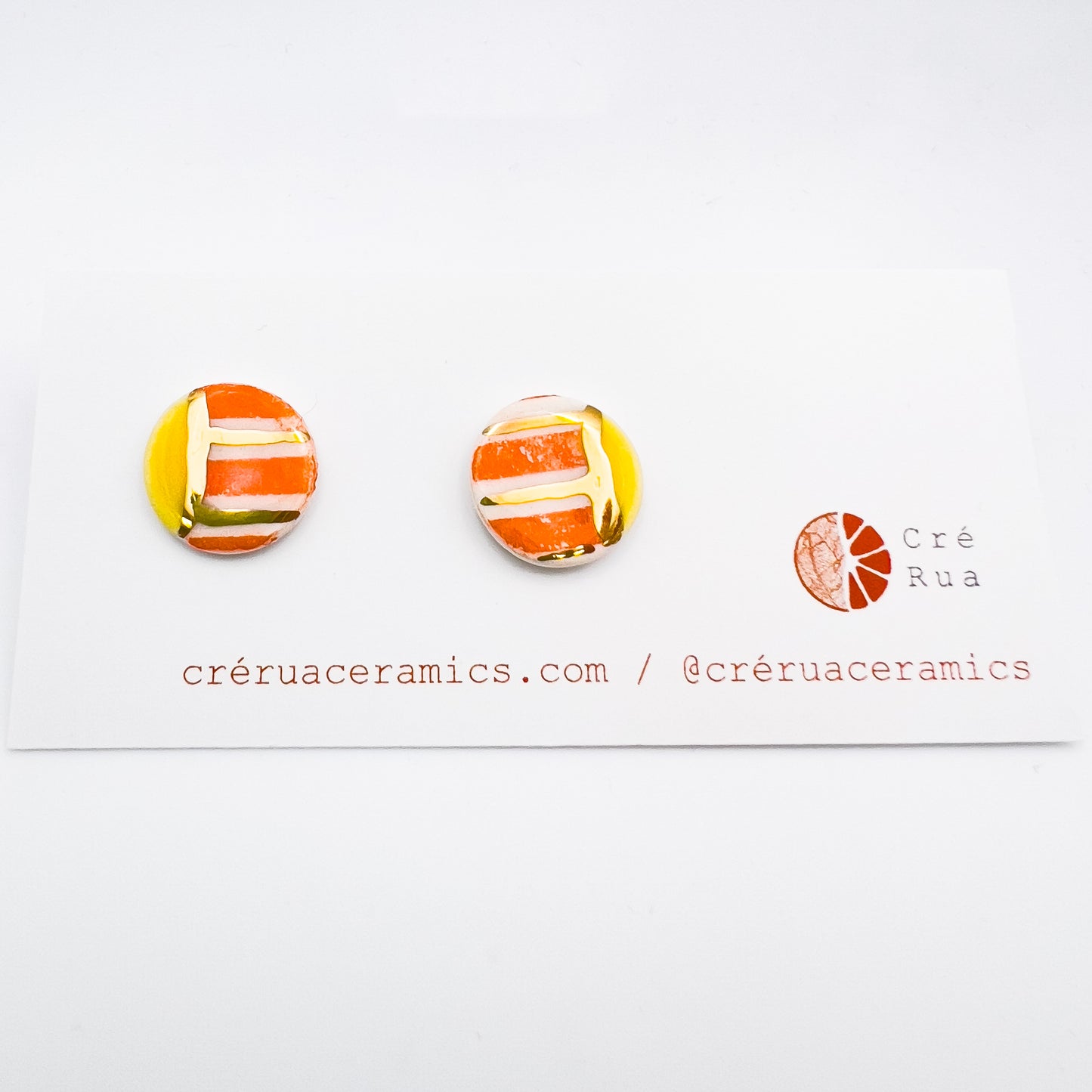 Mini Stud - Orange stripe, yellow & 24 carat Gold Lustre
