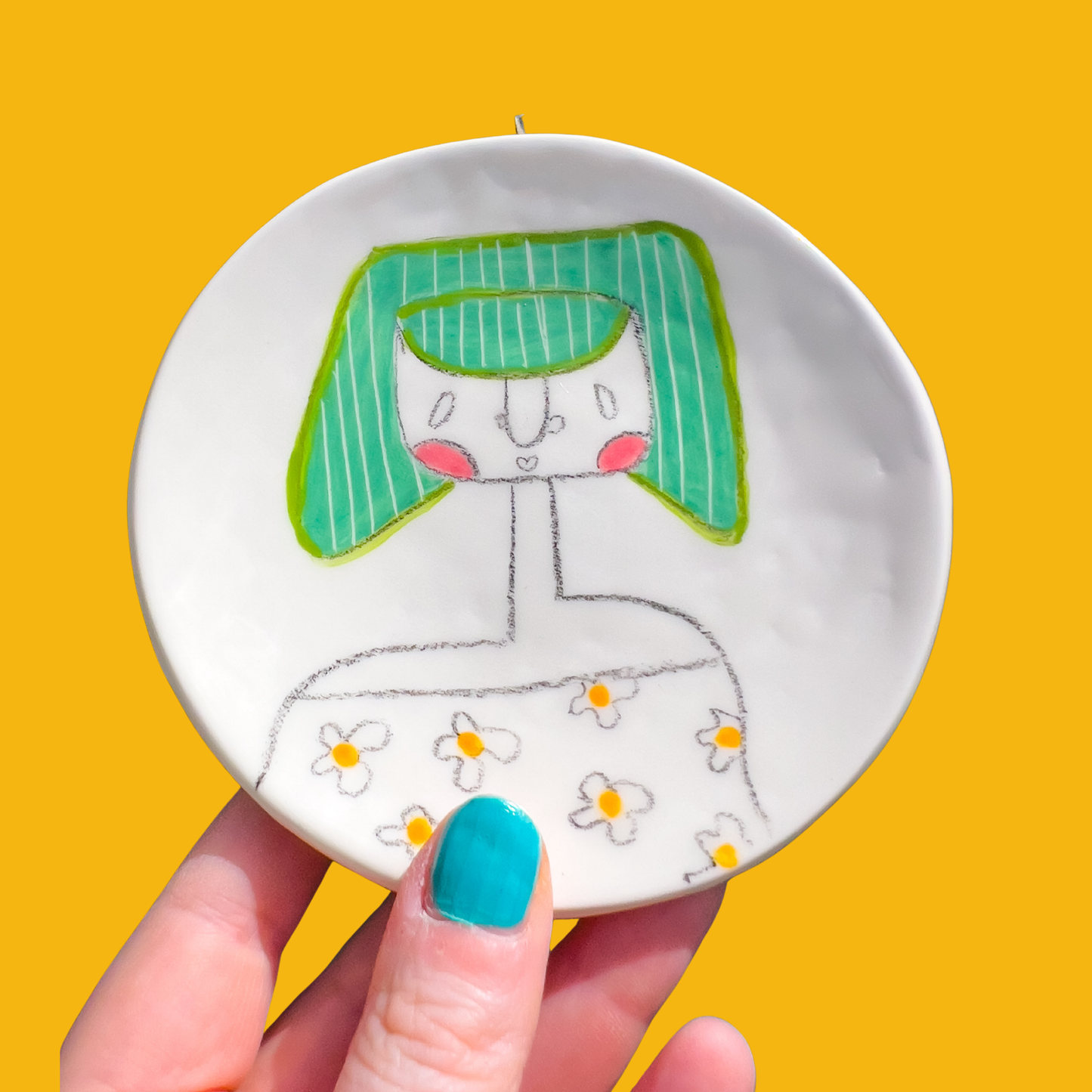 Lady Wall Plate - Blue & Flowers 11.5cm