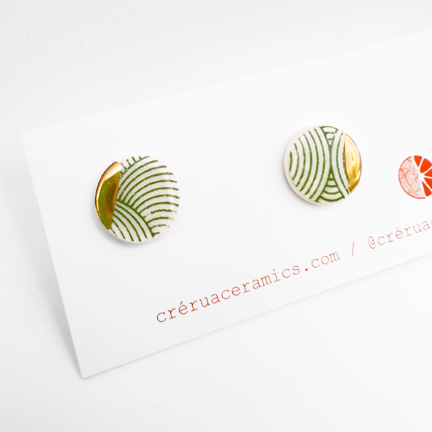 Mini Stud - Green swirly print & 24 carat gold