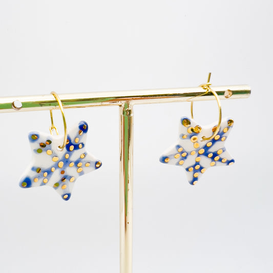 Star Drop Earrings  -   Blue & gold lustre
