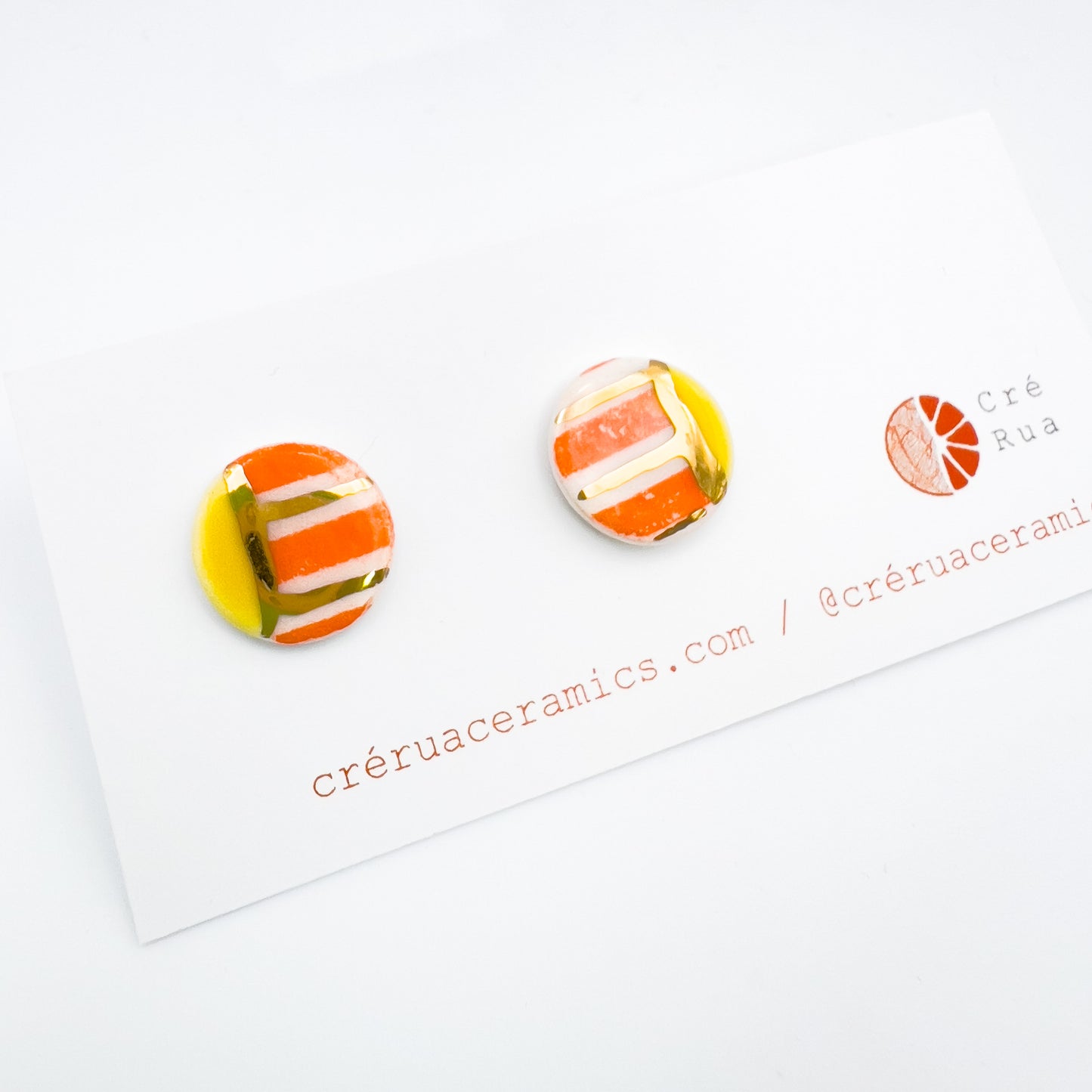 Mini Stud  - Orange stripe,  yellow & 24 carat Gold Lustre