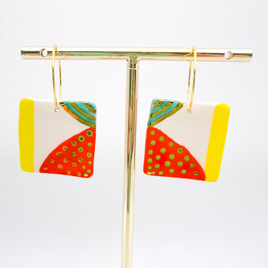 Square Hoop Drop - Yellow,blue,orange & gold