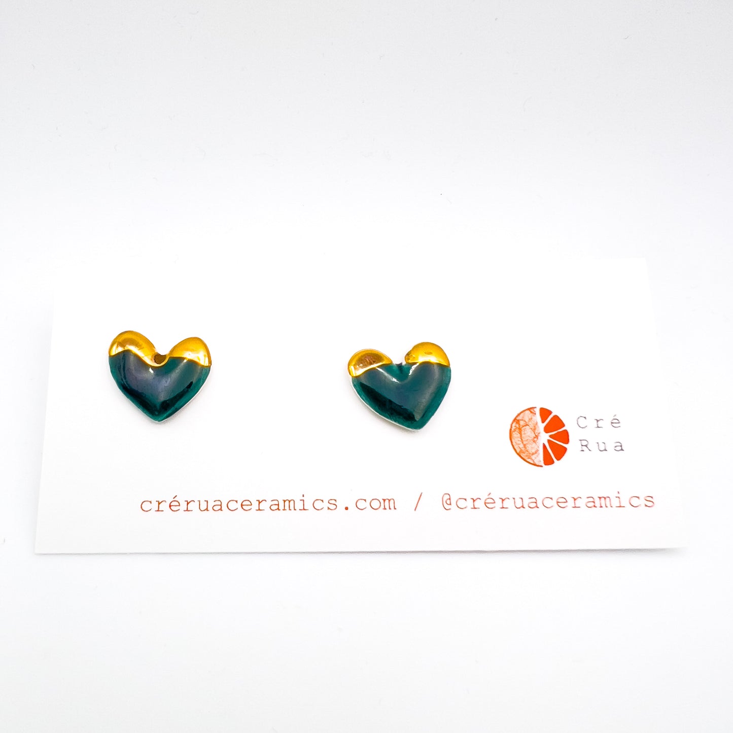 Mini Stud Heart - Deep Sea Green & 24 carat Gold Lustre