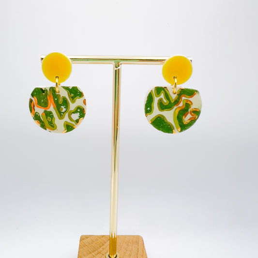 Cré Ór Drop Earring - Green Animal Print,  Canary Yellow & 24 Carat Gold