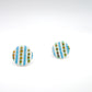 Mini stud - blue striped print & 24 carat Gold Lustre