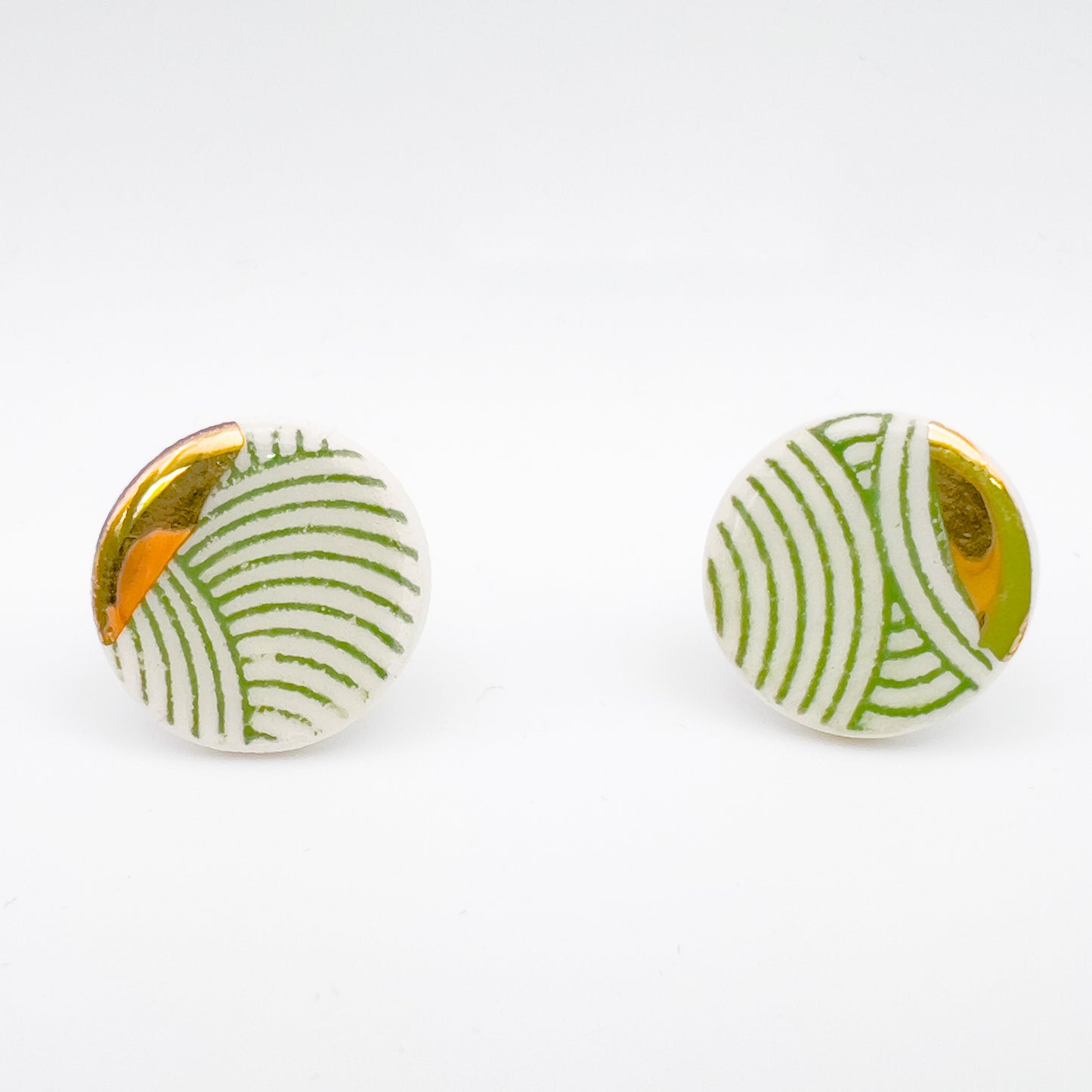 Mini Stud - Green swirly print & 24 carat gold