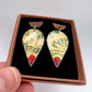 Wooden Rain Drop Earring- Red, Green Gingko & 24 Carat Gold