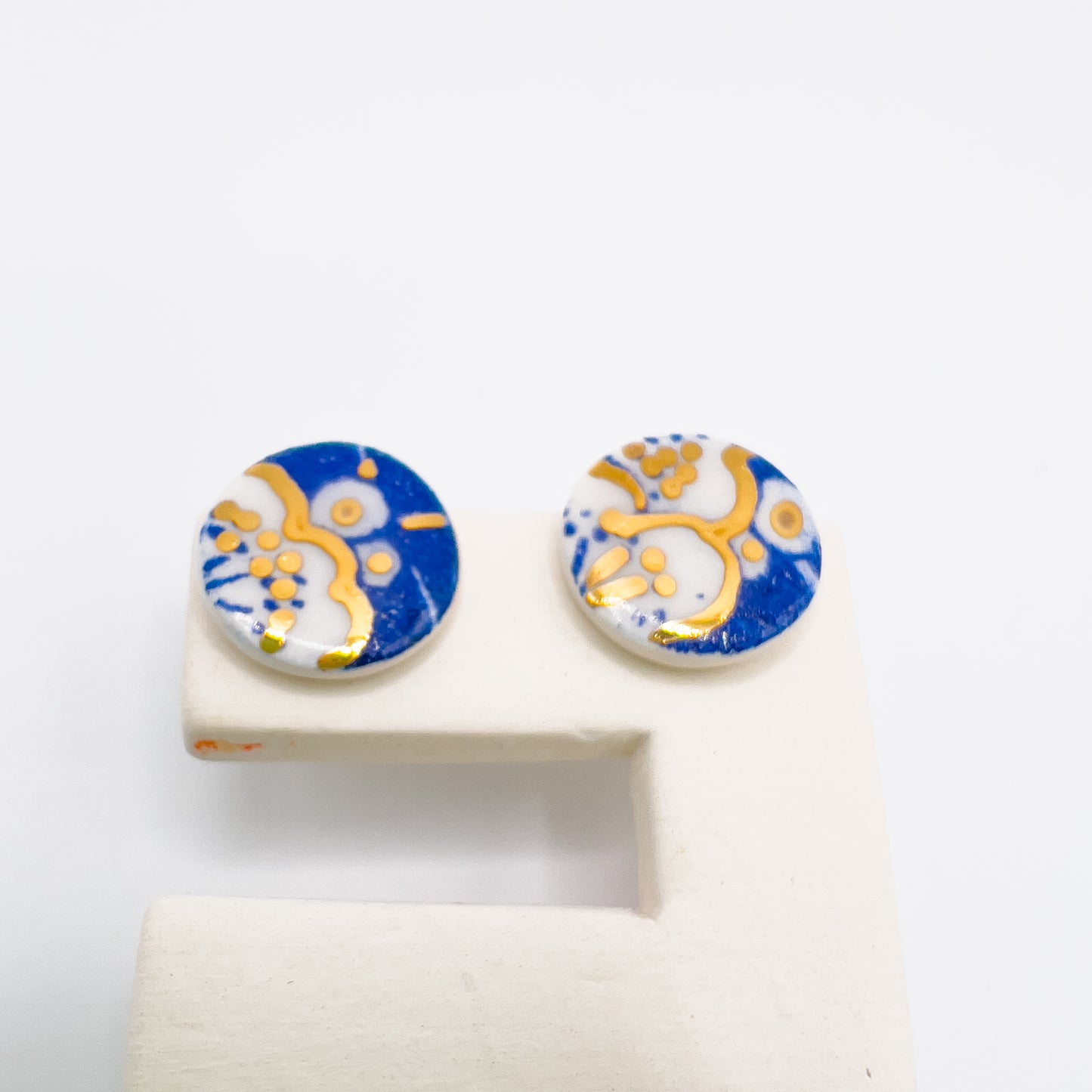 Mini stud - Japanese blue print & 24 carat Gold Lustre