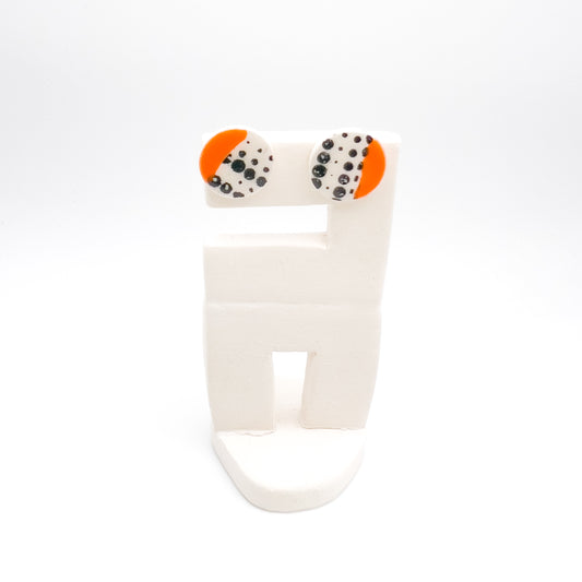 Mini Stud - Fire Opal & Black Dotted Print