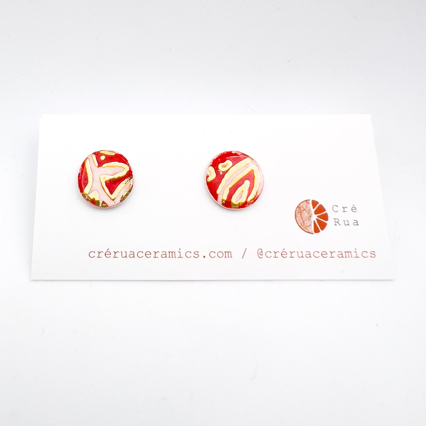 Mini Stud  - Festive Red Print & 24 carat Gold lustre