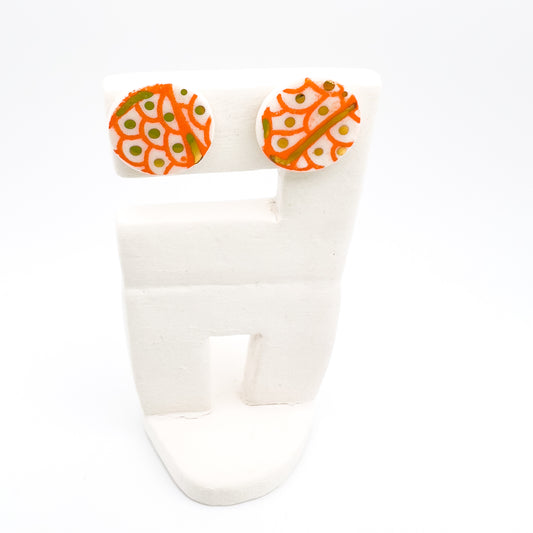 Mini stud- Orange print & 24 carat Gold Lustre