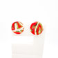 Mini Stud  - Festive Red Print & 24 carat Gold lustre
