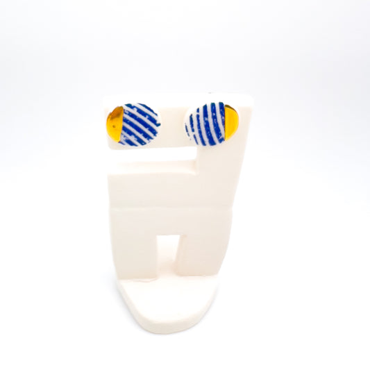 Mini Stud - Navy wavy print & 24 carat gold