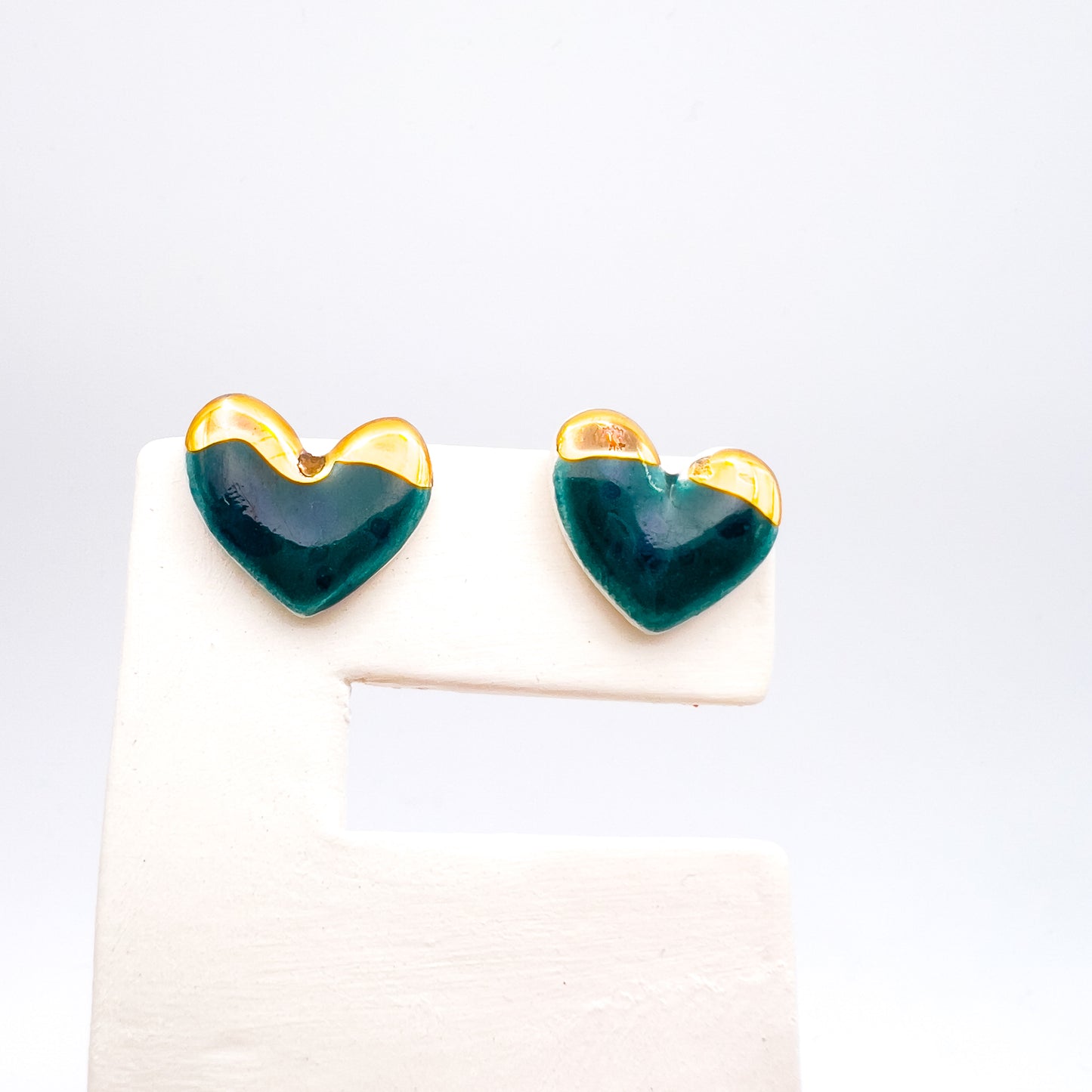 Mini Stud Heart - Deep Sea Green & 24 carat Gold Lustre
