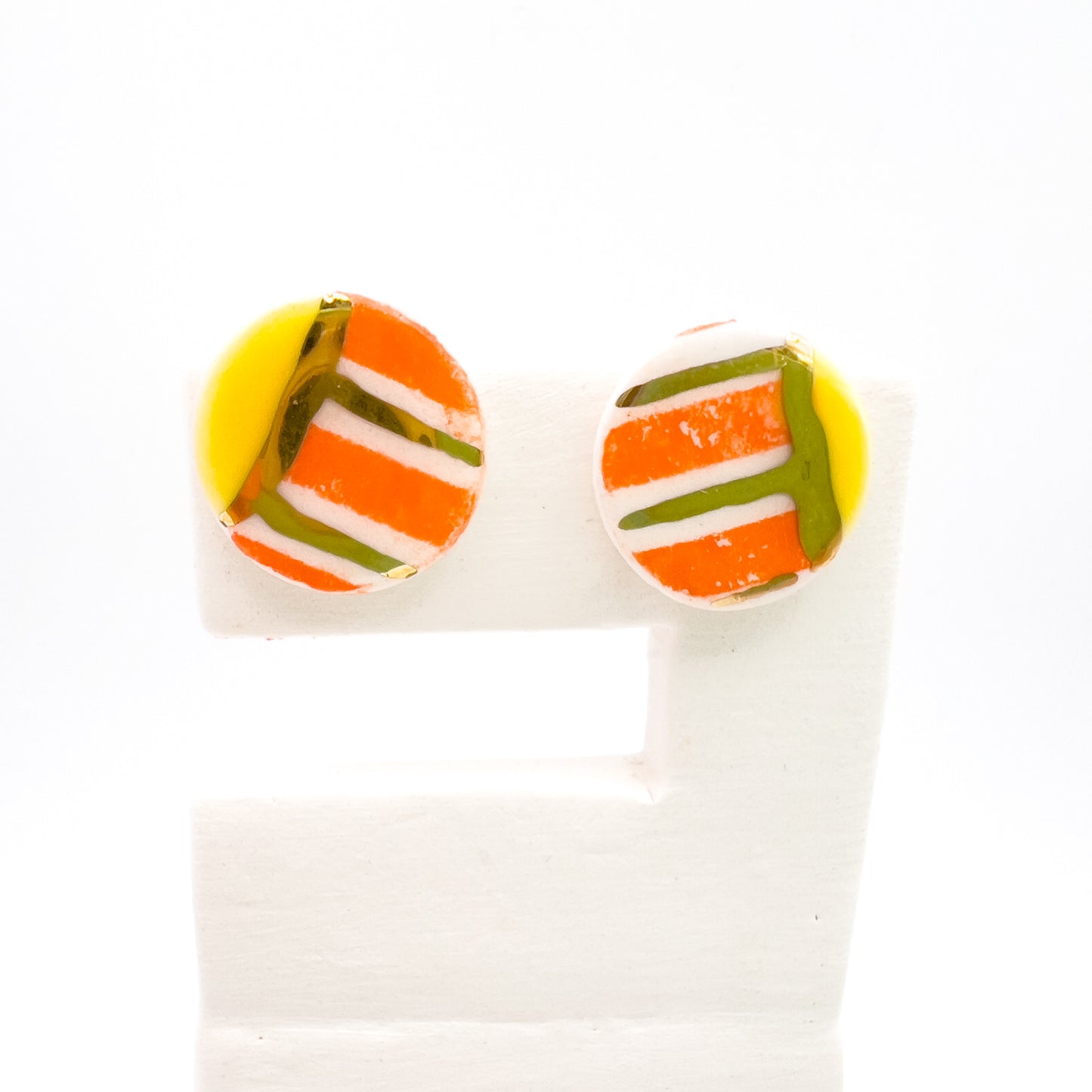 Mini Stud  - Orange stripe,  yellow & 24 carat Gold Lustre