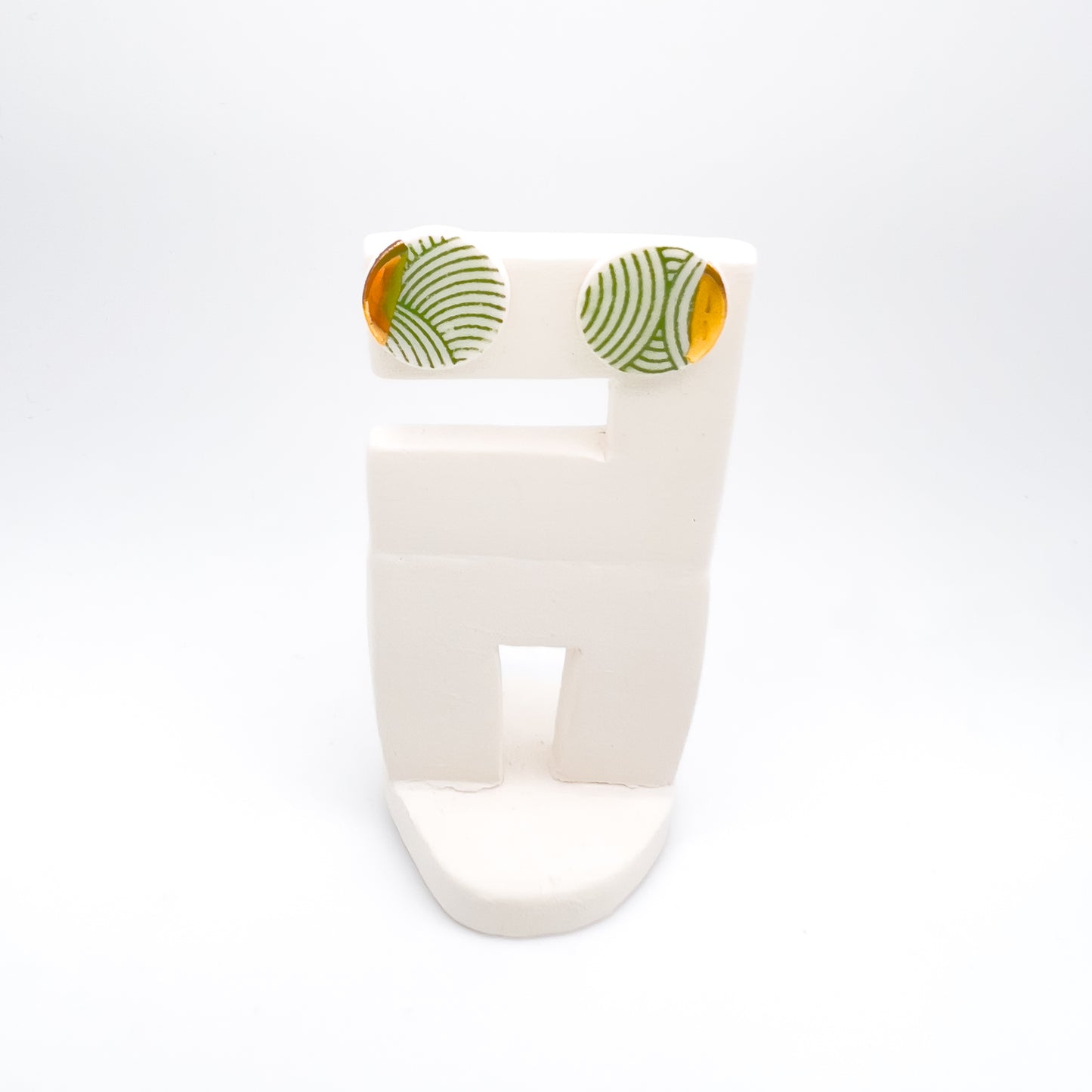 Mini Stud - Green swirly print & 24 carat gold