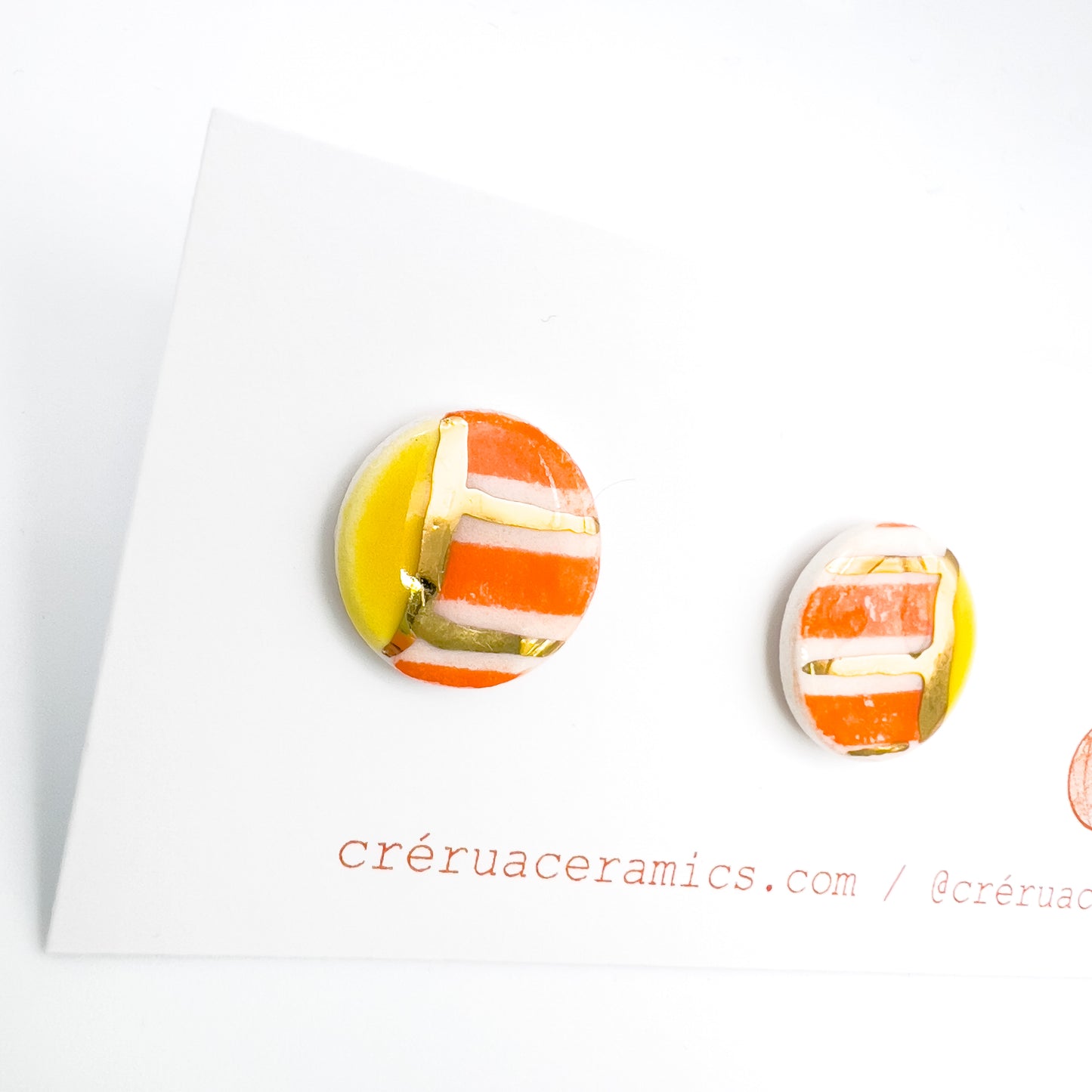 Mini Stud  - Orange stripe,  yellow & 24 carat Gold Lustre