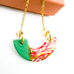 Mini Arc Necklace  - Minty Green, Red print, yellow & 24 carat gold