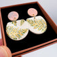 Cré Ór Beag Earring - Pink, Green leafy print & 24 Carat Gold