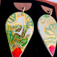 Wooden Rain Drop Earring- Red, Green Gingko & 24 Carat Gold
