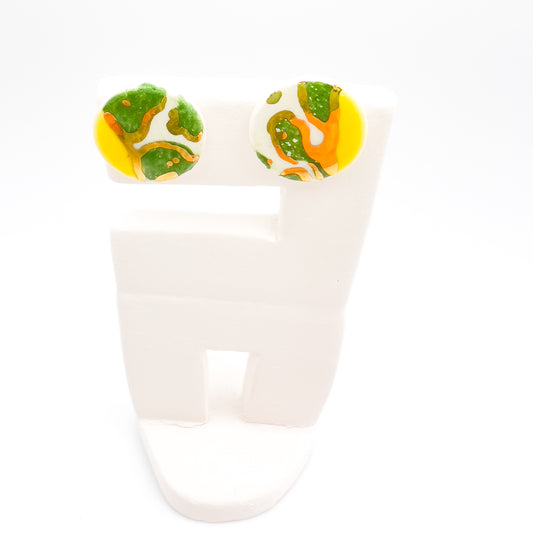 Mini stud- Green Animal Print, yellow & 24 carat Gold Lustre