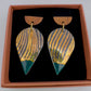 Wooden Rain Drop Earring - Black Wavy Print, Sea Green & 24 carat gold lustre