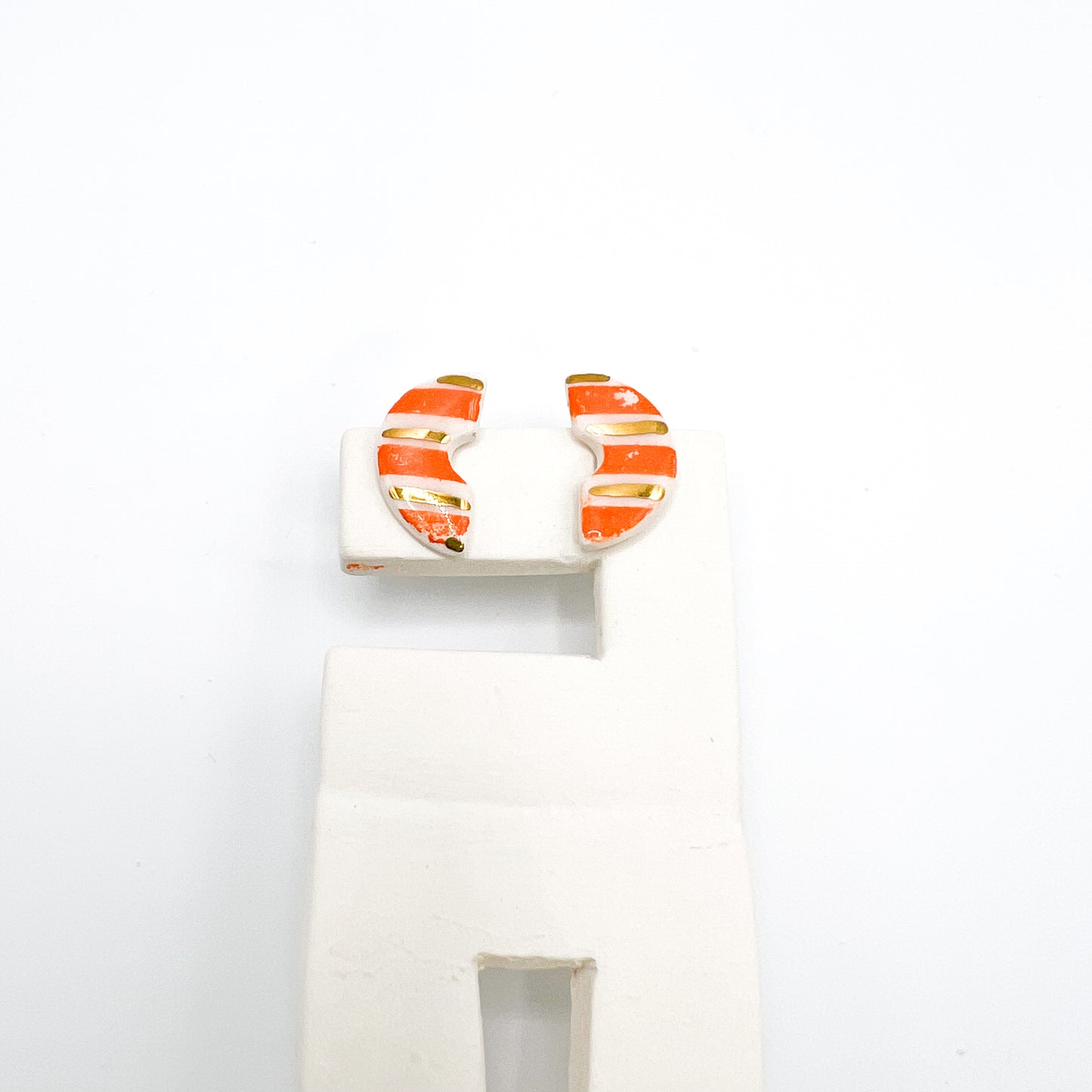 Mini stud- Arc Orange stripes carat gold lustre.