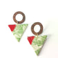 Wooden Triangular Drop - Green Plant Print & Red