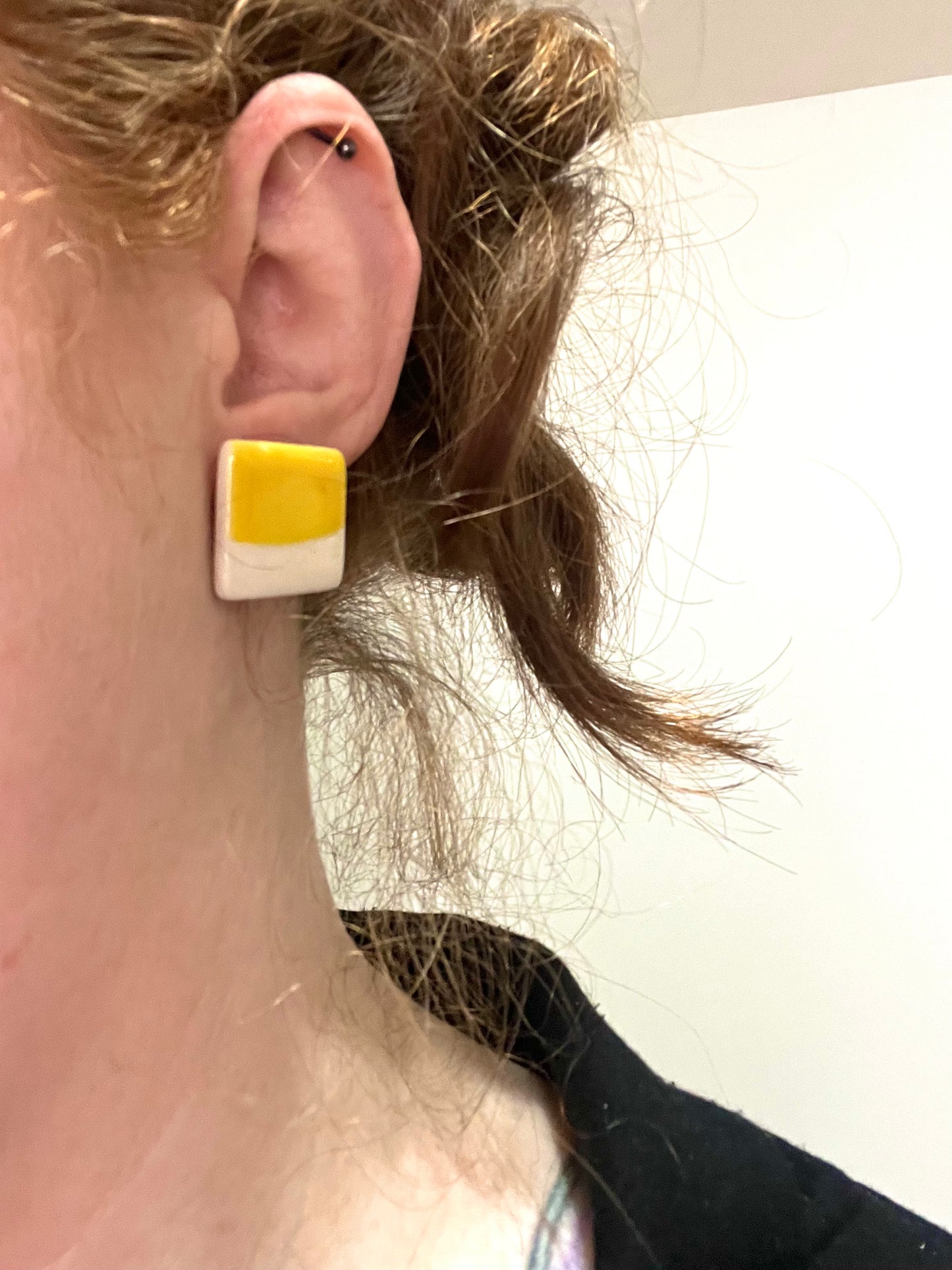 Block Stud Earring - White & Canary Yellow