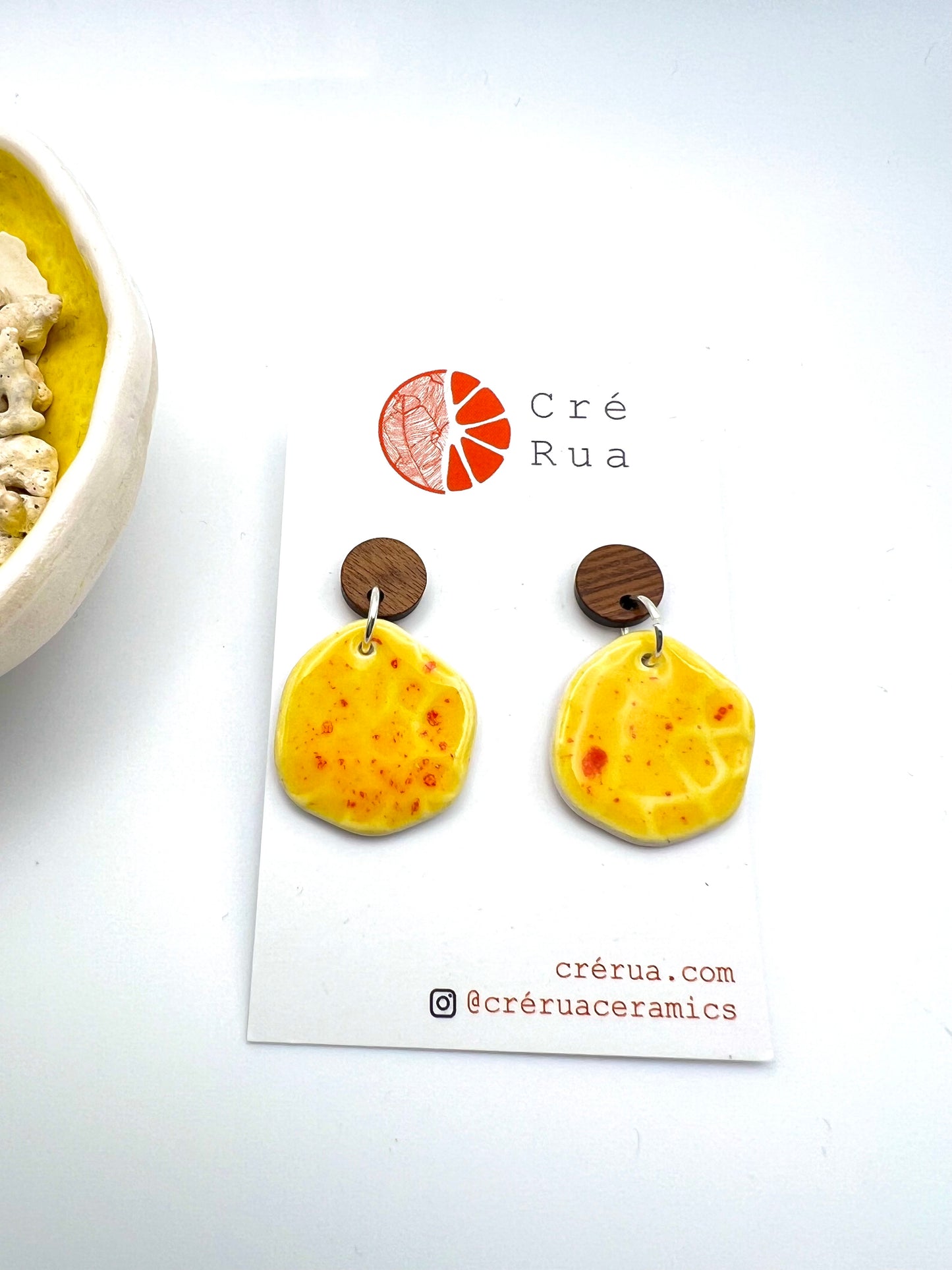 Wooden Drop Earring - Speckled Yellow
