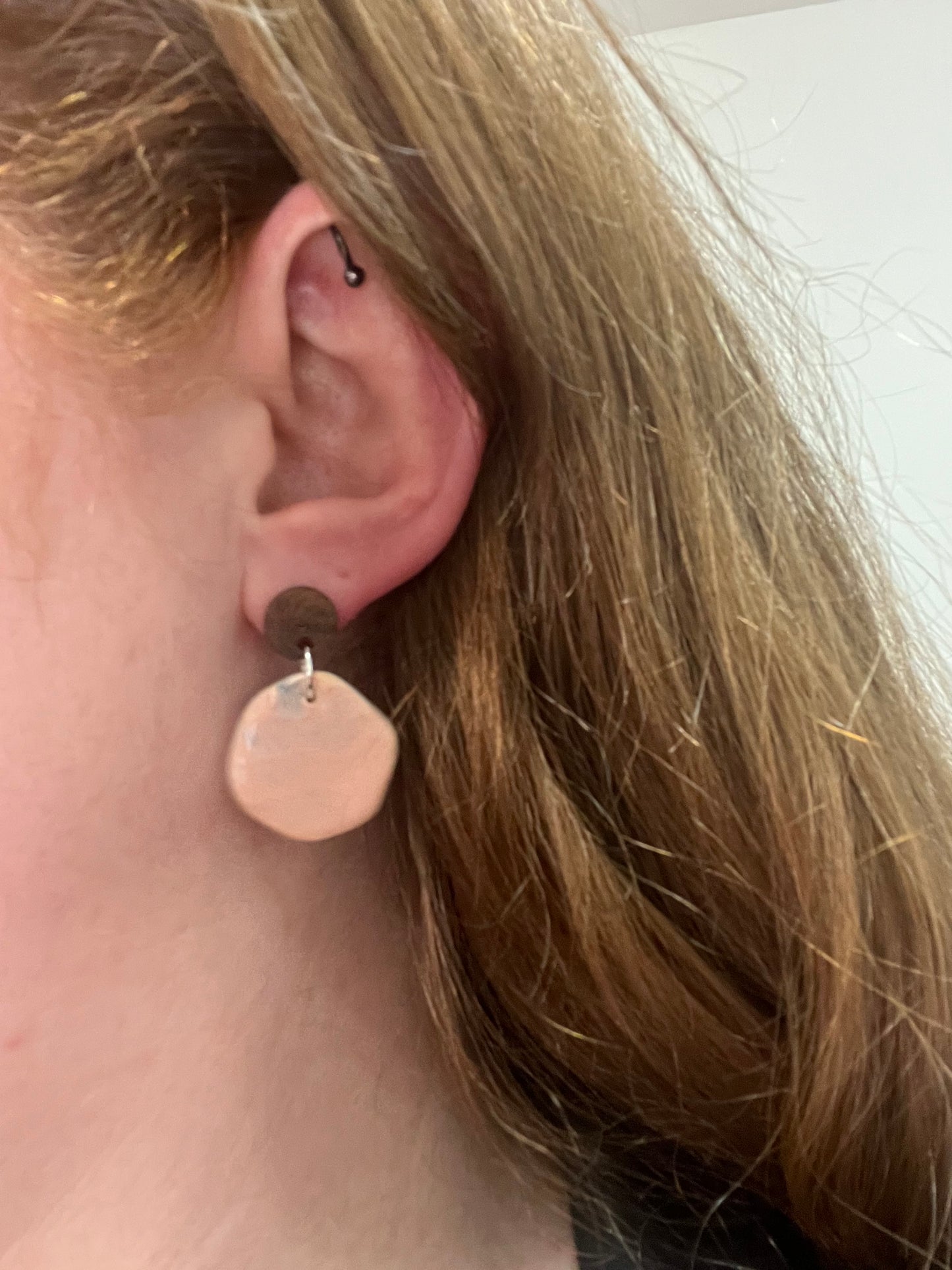 Wooden Drop Earring - Mottled Pink