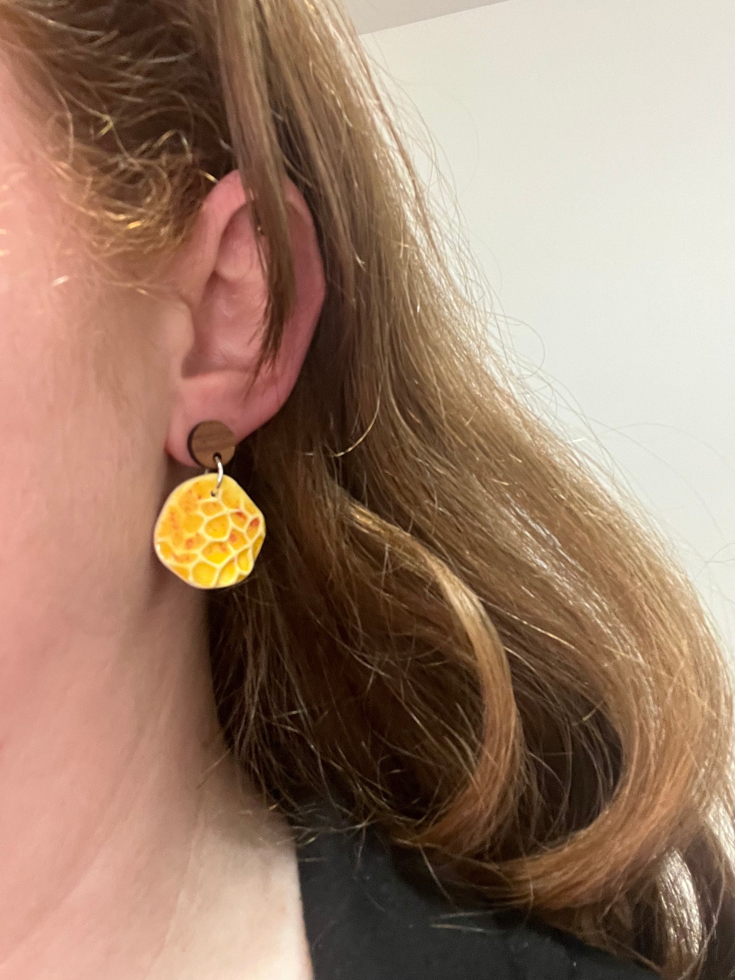 Wooden Drop Earring - Speckled Yellow