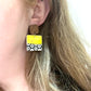 Square Wood and Clay Drop Earring - Speckled Yellow & black dot print