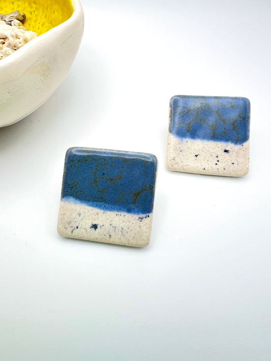 Large Square Stud - Midnight Blue & Speckled White
