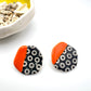 Large Stud - Fire Opal & Black Dotted Print