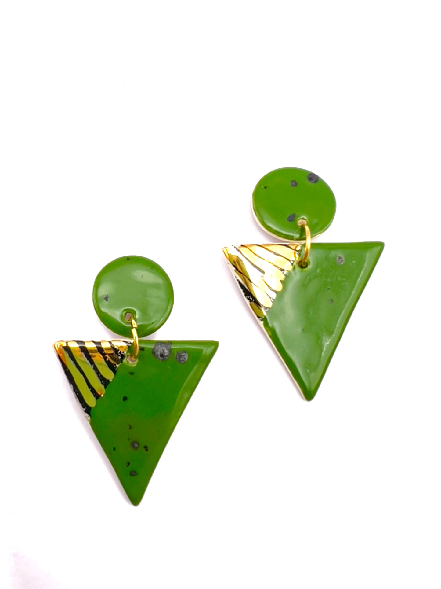 Cré Triangular Drop Earring - Deep Green & 24 Carat Gold