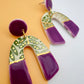 Moorish Arch Drop Earring - Amethyst, Green Leafy Print & 24 Carat Gold