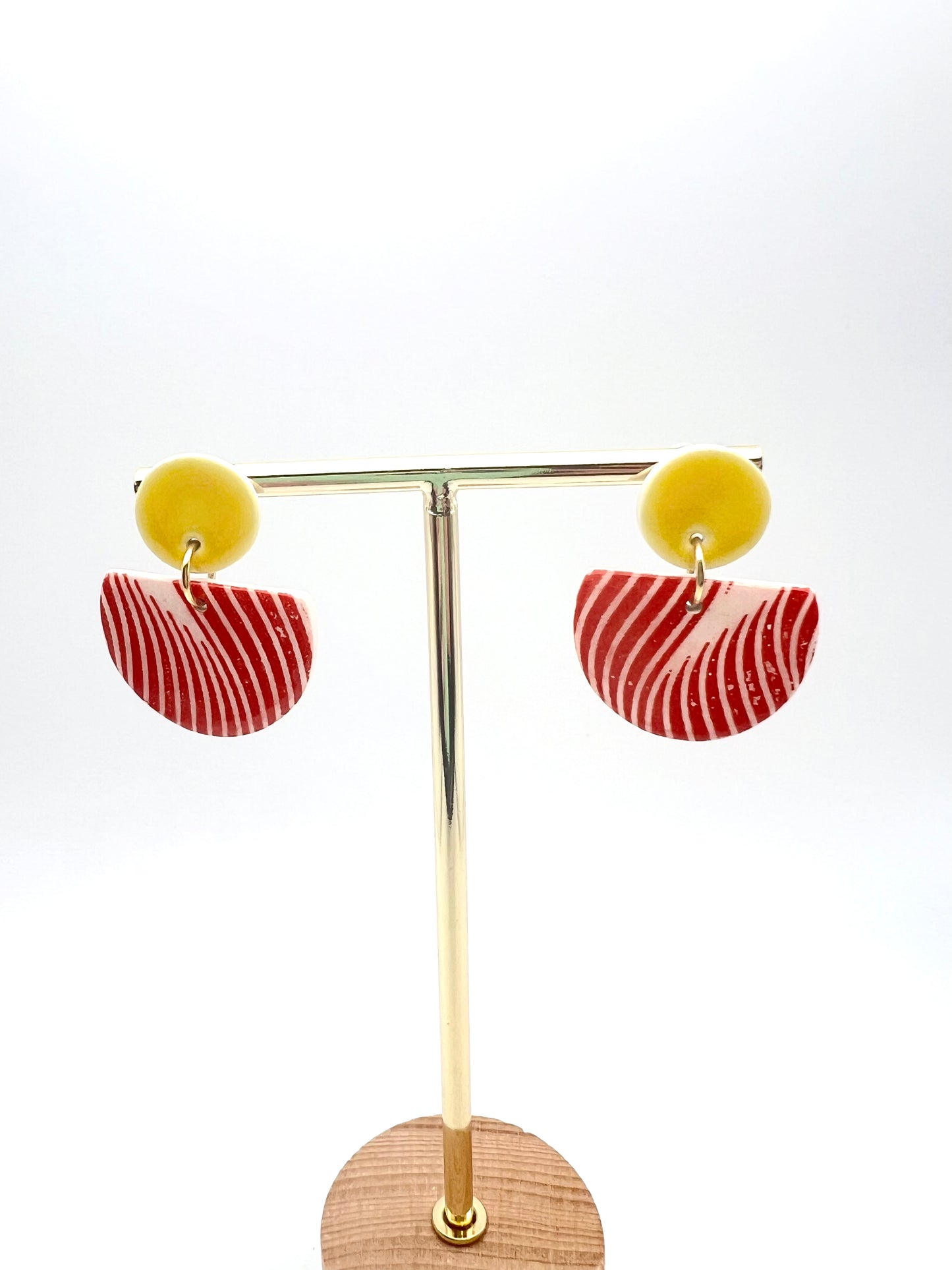 Cré Drop Earring - Red Wavy Print & Canary Yellow