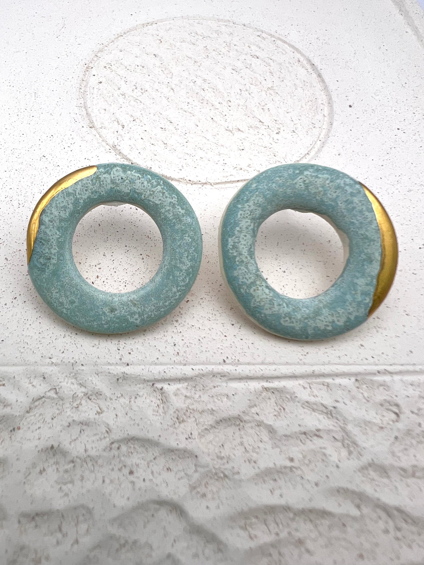 Halo Stud - Speckled Mint & 24 Carat Gold lustre