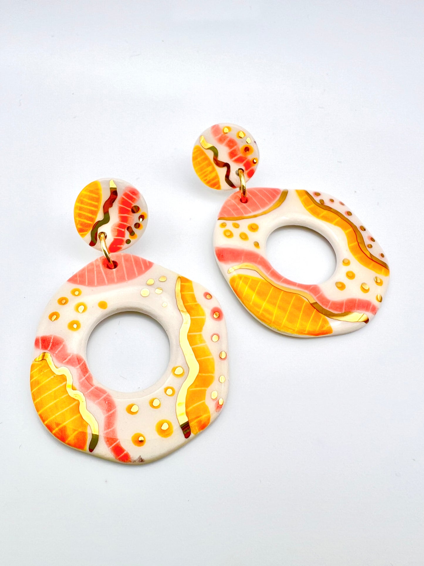 Sgraffito Drop Earring - Yellow, Pink & Gold