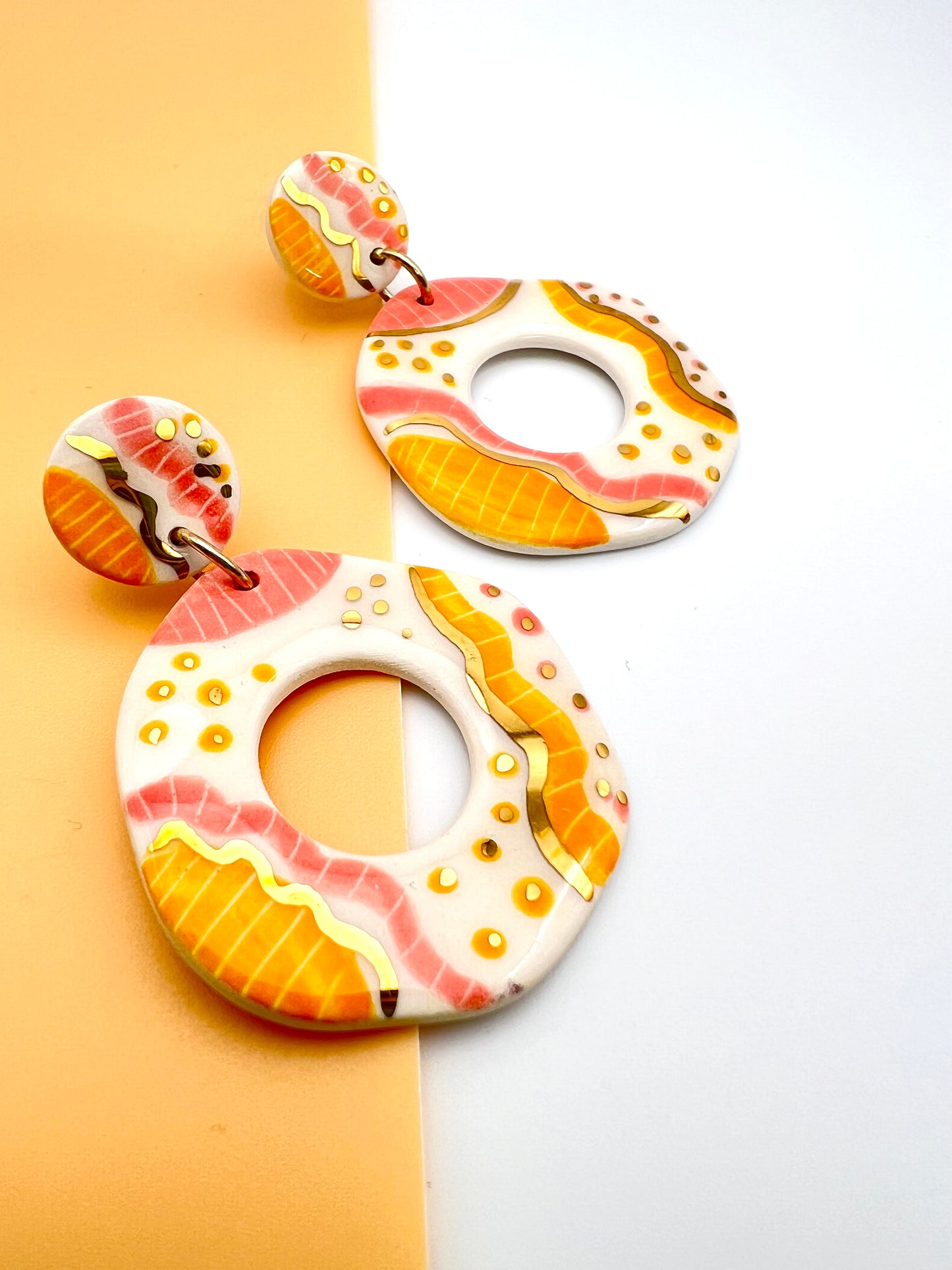 Sgraffito Drop Earring - Yellow, Pink & Gold