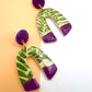 Moorish Arch Drop Earring - Amethyst, Green Leafy Print & 24 Carat Gold