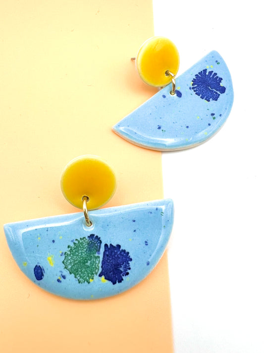 Half Moon Drop Earring - Fireworks Blue & Canary Yellow