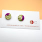 Mini Stud - Amethyst Purple, 24 Carat Gold & Green leafy Print