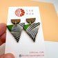 Wooden Triangular Drop Earring - Deep Green & Black Wavy Print