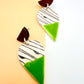 Wooden Rain Drop Earring - Black Geo Print & Lime Green